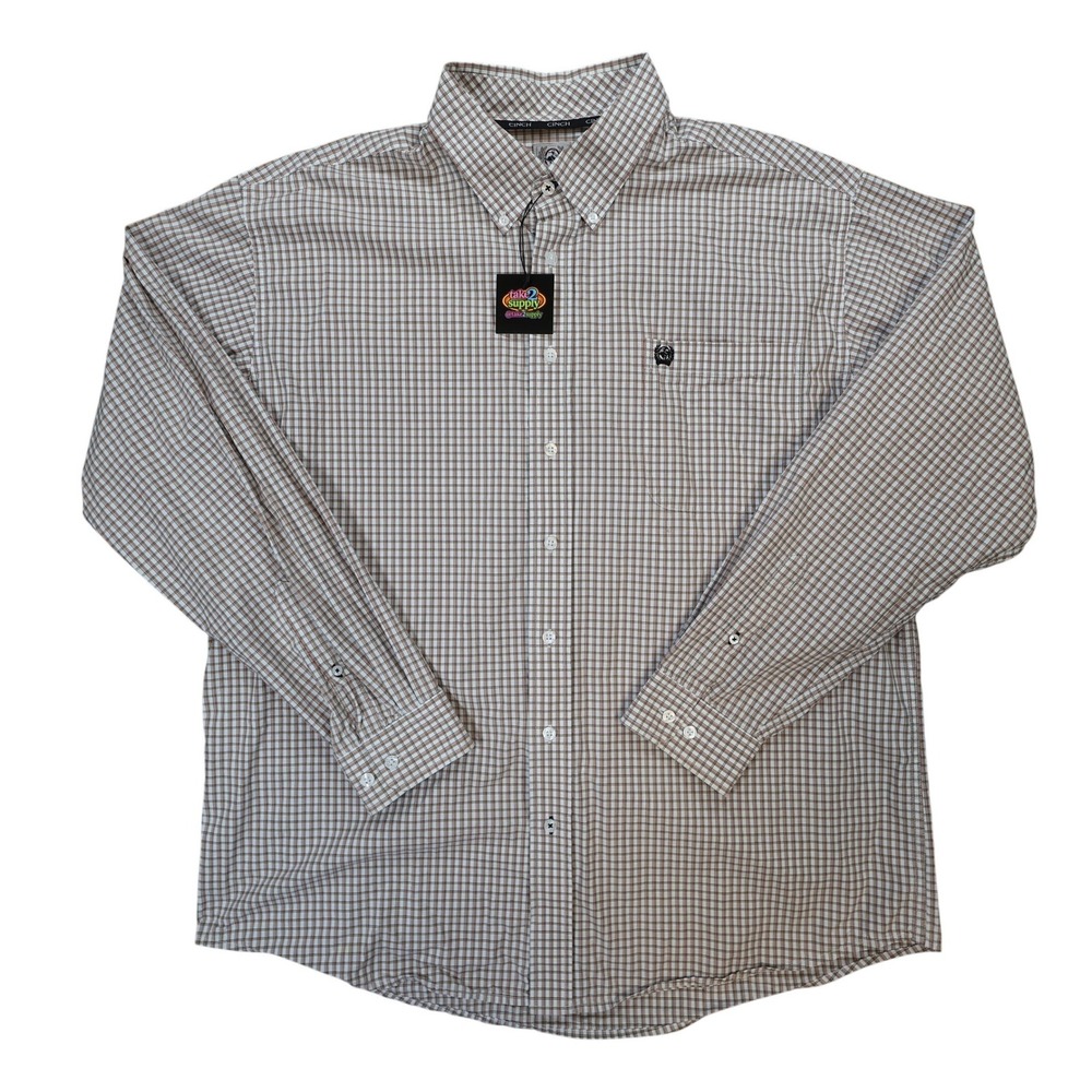 Cinch Button Down Shirt Mens Large Tan Plaid Excellent Long Sleeve Western